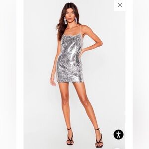 NWT Nasty Gal Silver Sequin Square Neck Bodycon Mini Dress - U.S. Sz 6